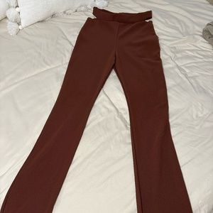 Brown Flare Pants With Hip Cut Outs